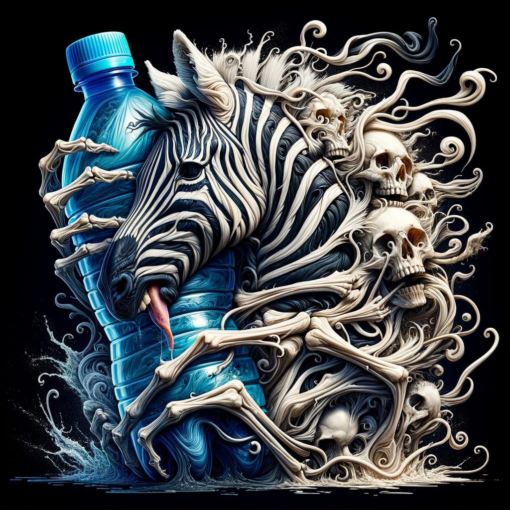 Fantastical Matte Painting: Zebra Skeleton Witch Bottle