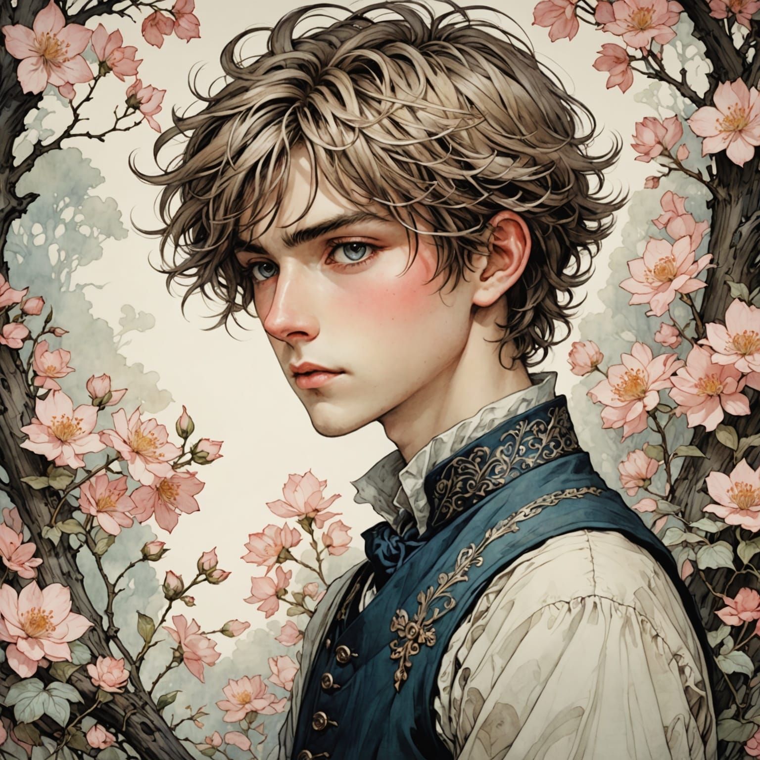 Sweet Boy with Blush in Anime Rackham Style
