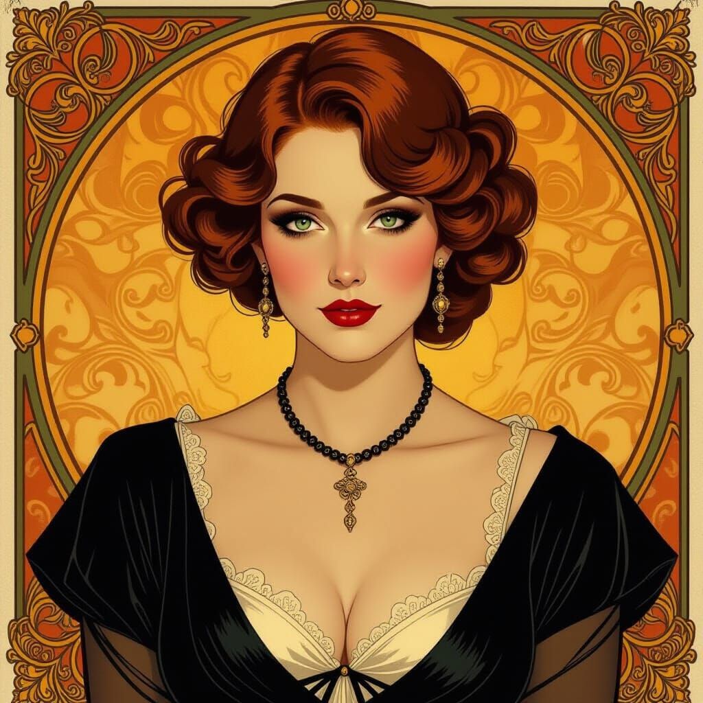 Elegant BBW Woman Gazing Intensely with Sensual Lines