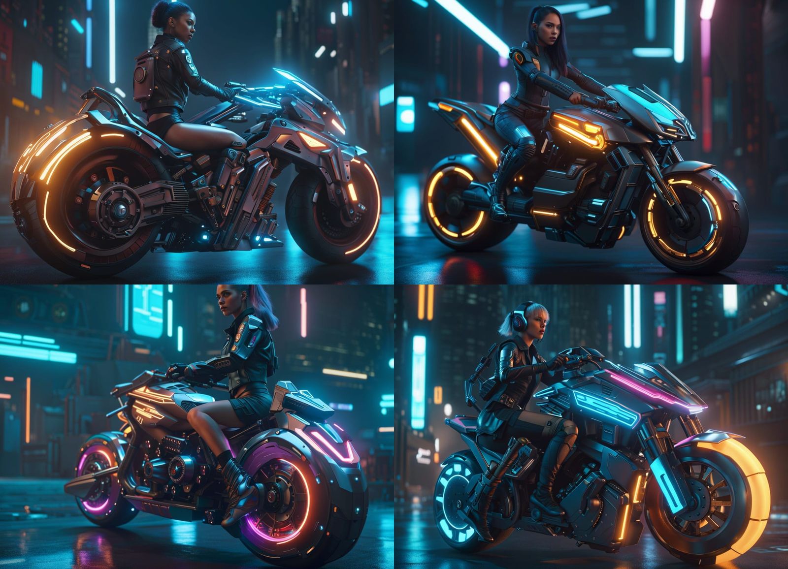 Cyberpunk Girl on Futuristic Motorcycle in 8K