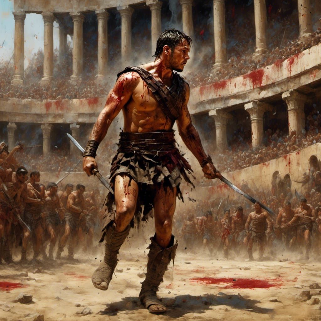 Russel Crowe as Gladiator in Bloody Coliseum Fight