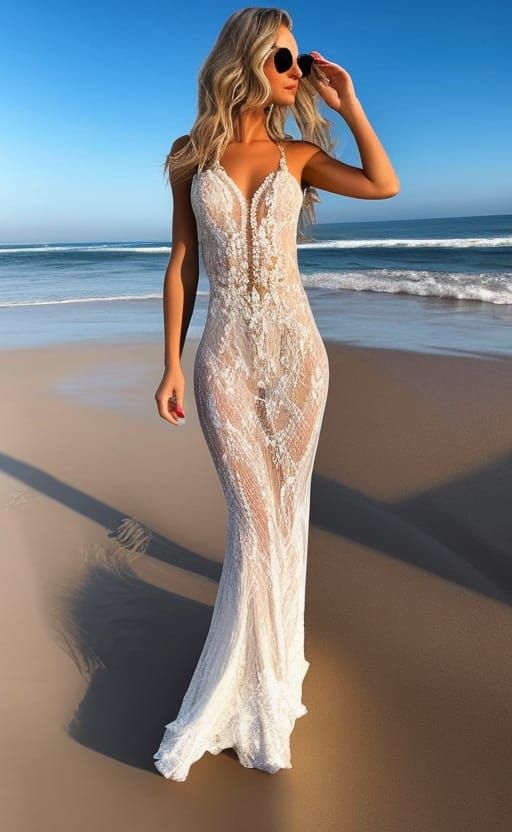 Beautiful Girl Walking on Beach at Sunset