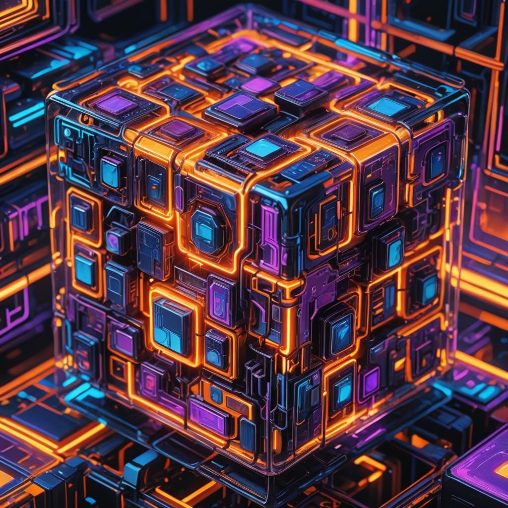 Futuristic Cyberpunk Rubik's Cube with Neon Circuits