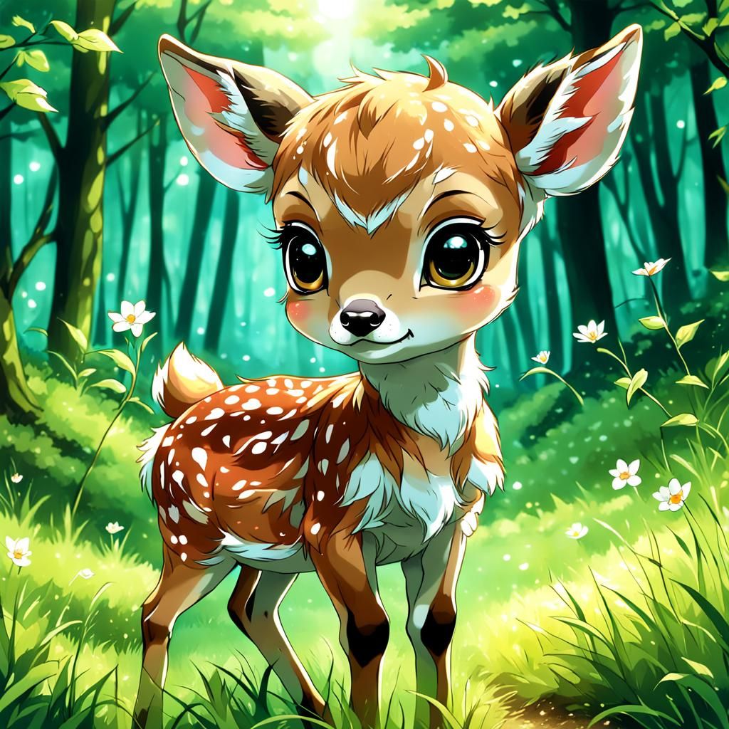 Adorable Fawn in Anime Key Visual Style
