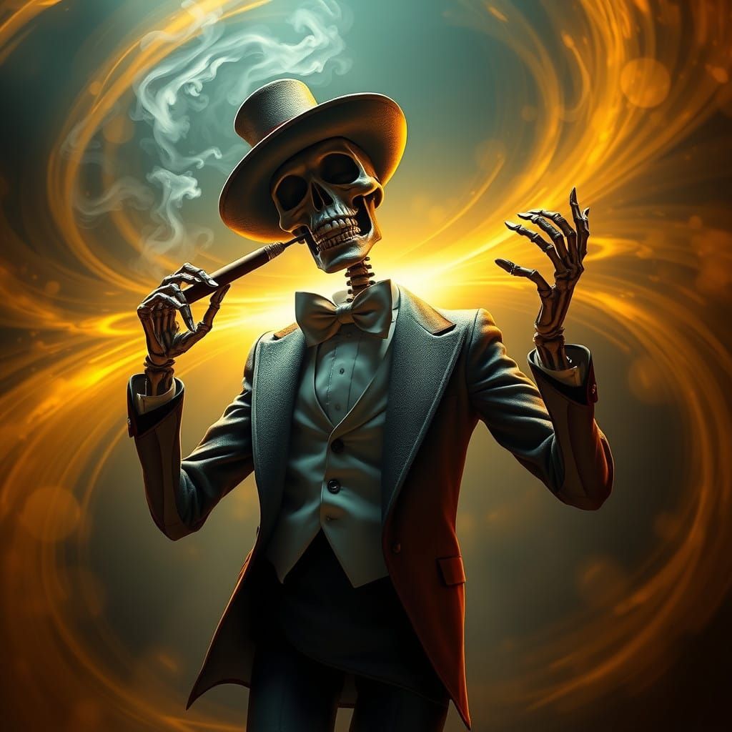 Vibrant Skeleton Dances Tarantella in Cinematic Splendor