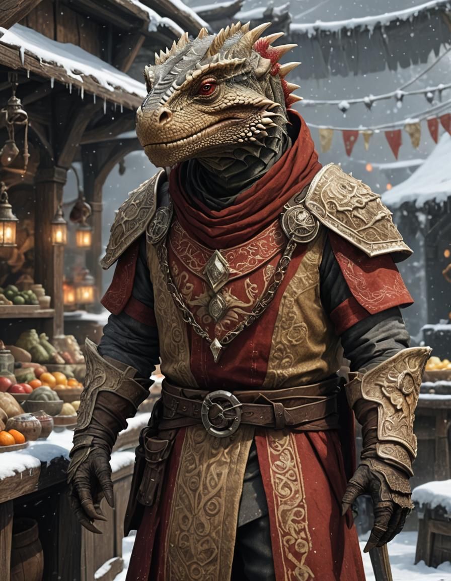 Argonian Merchant in Snowy Skyrim Outpost