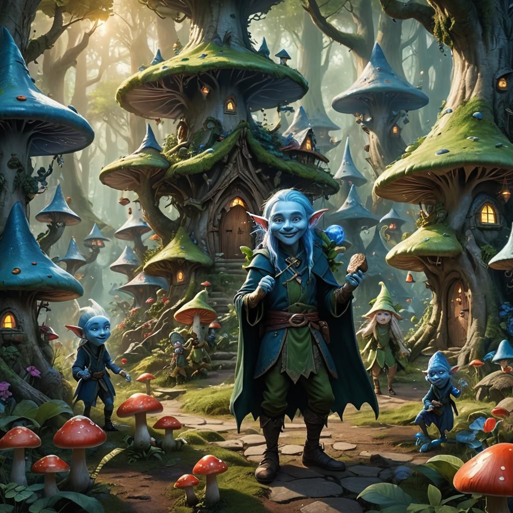 Elves and Trolls Dancing in Enchanted Forest