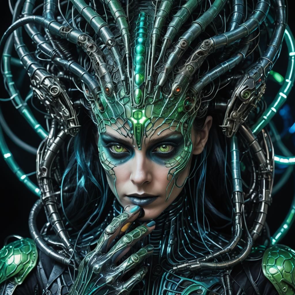 Lizard Woman with Alien Tech in Surreal Portrait