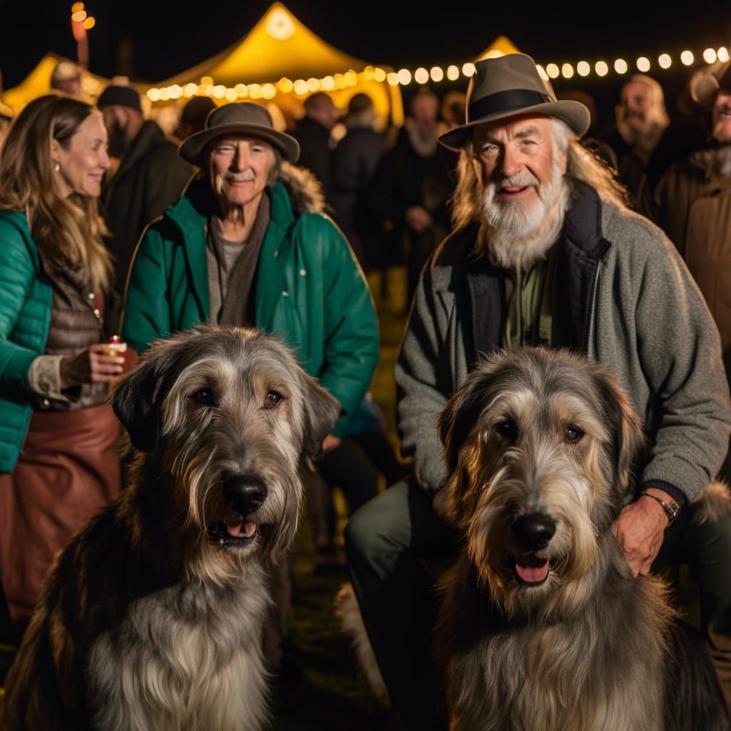 Irish Wolfhounds Gather at Night Festival in Ireland
