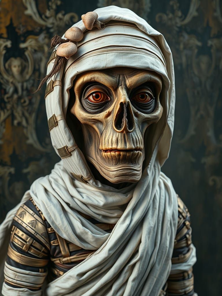 Grotesque Mummy Caricature in Realistic Animated Style