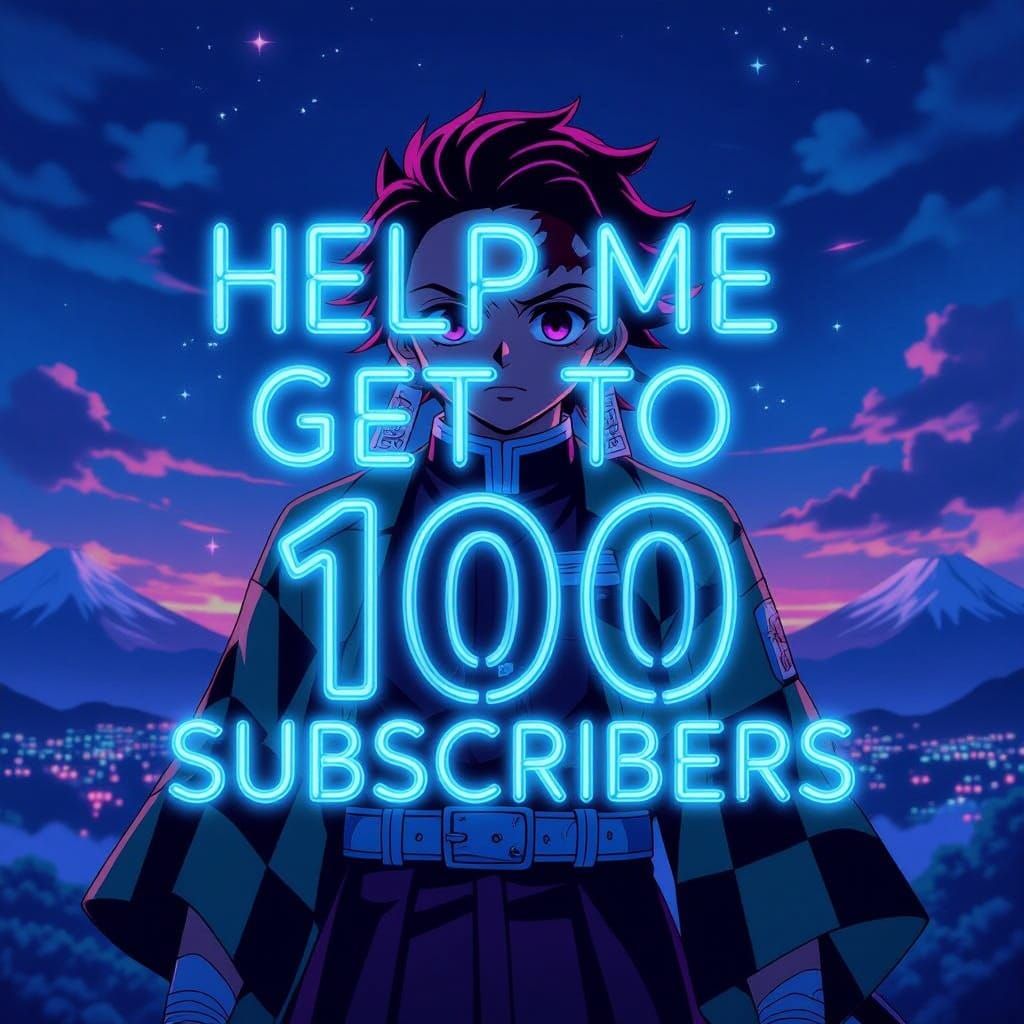 Neon Sign Urges Subscribers in Anime Landscape