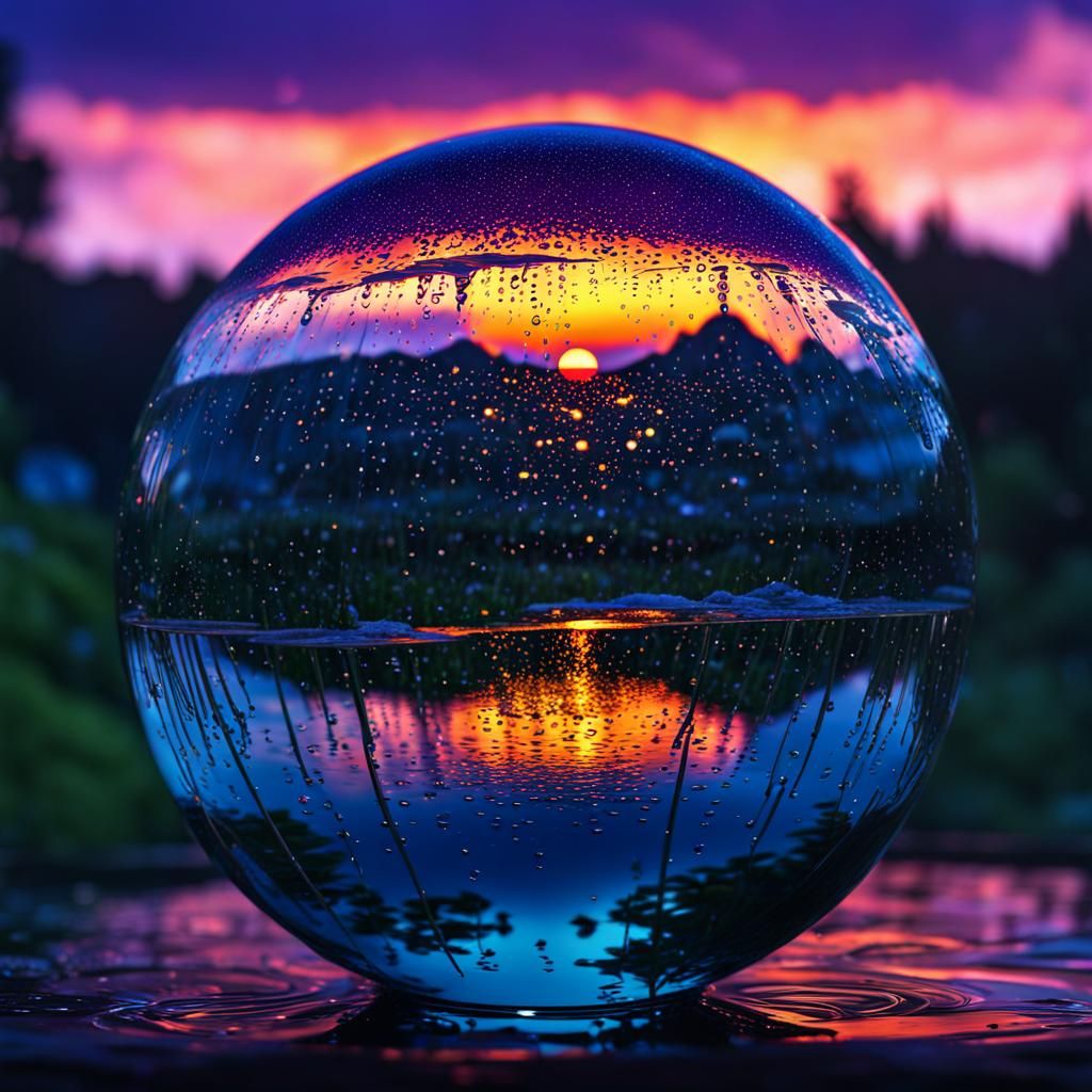 Sunset Rain in Glass Ball: Detailed Matte Painting