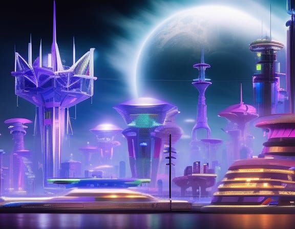 Futuristic Eco-City: Hyperrealistic Sci-Fi Painting