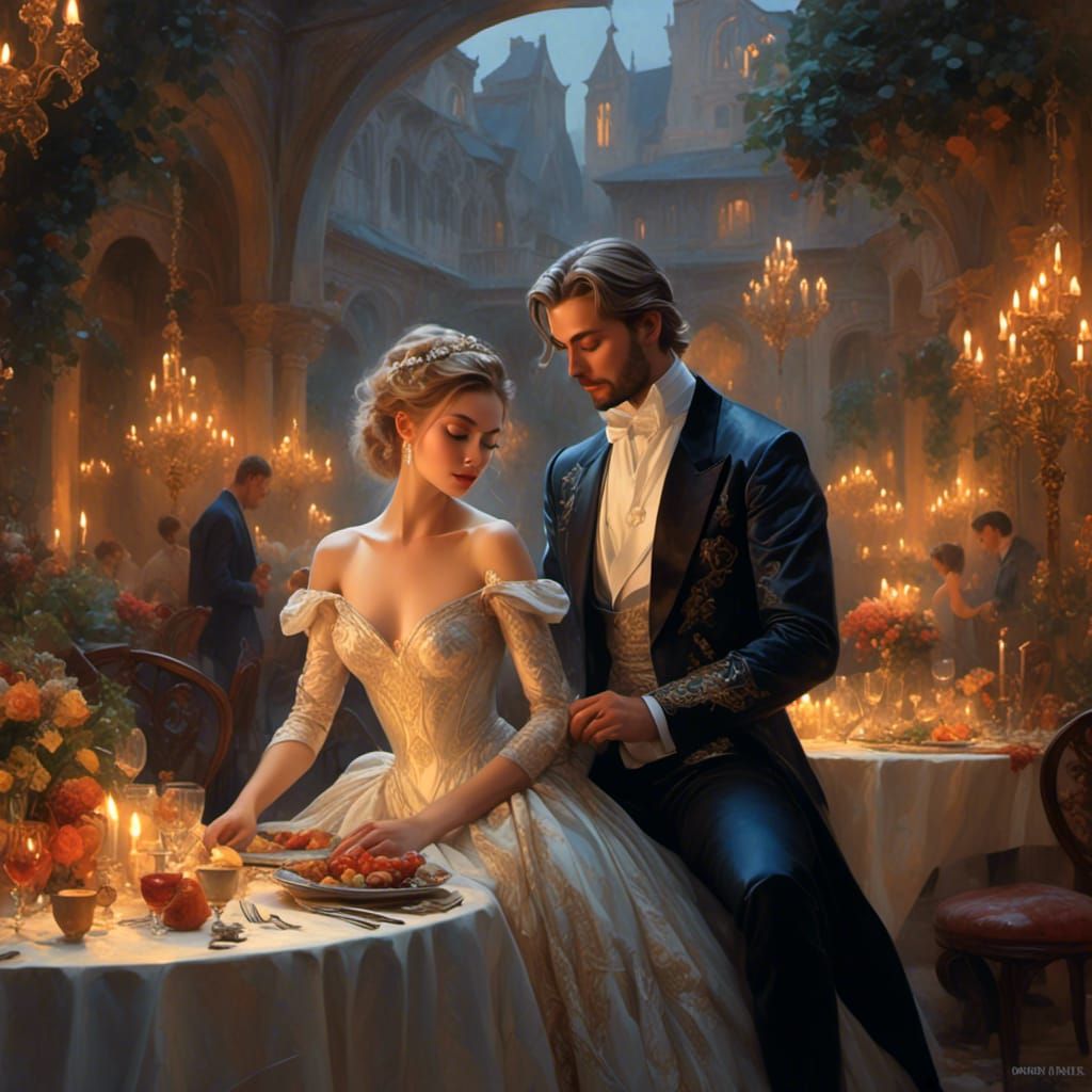 Bride and Groom at Candlelit Dinner in Fantasy Village