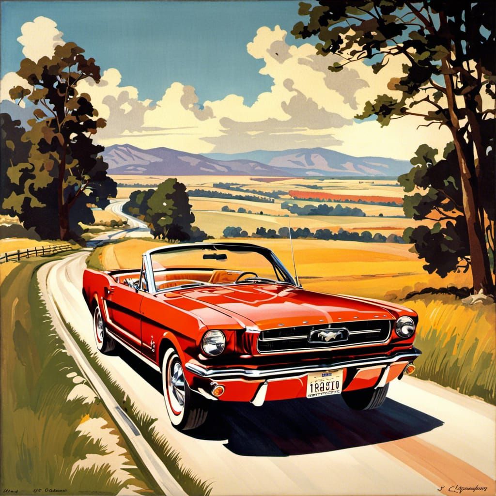 1965 Mustang on Country Road, Pin-Up Style