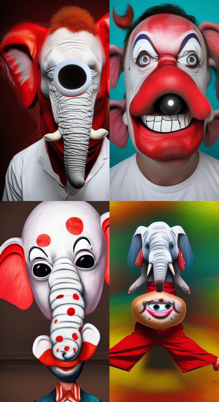 Elephant-Faced Clown in Fisheye Digital Art