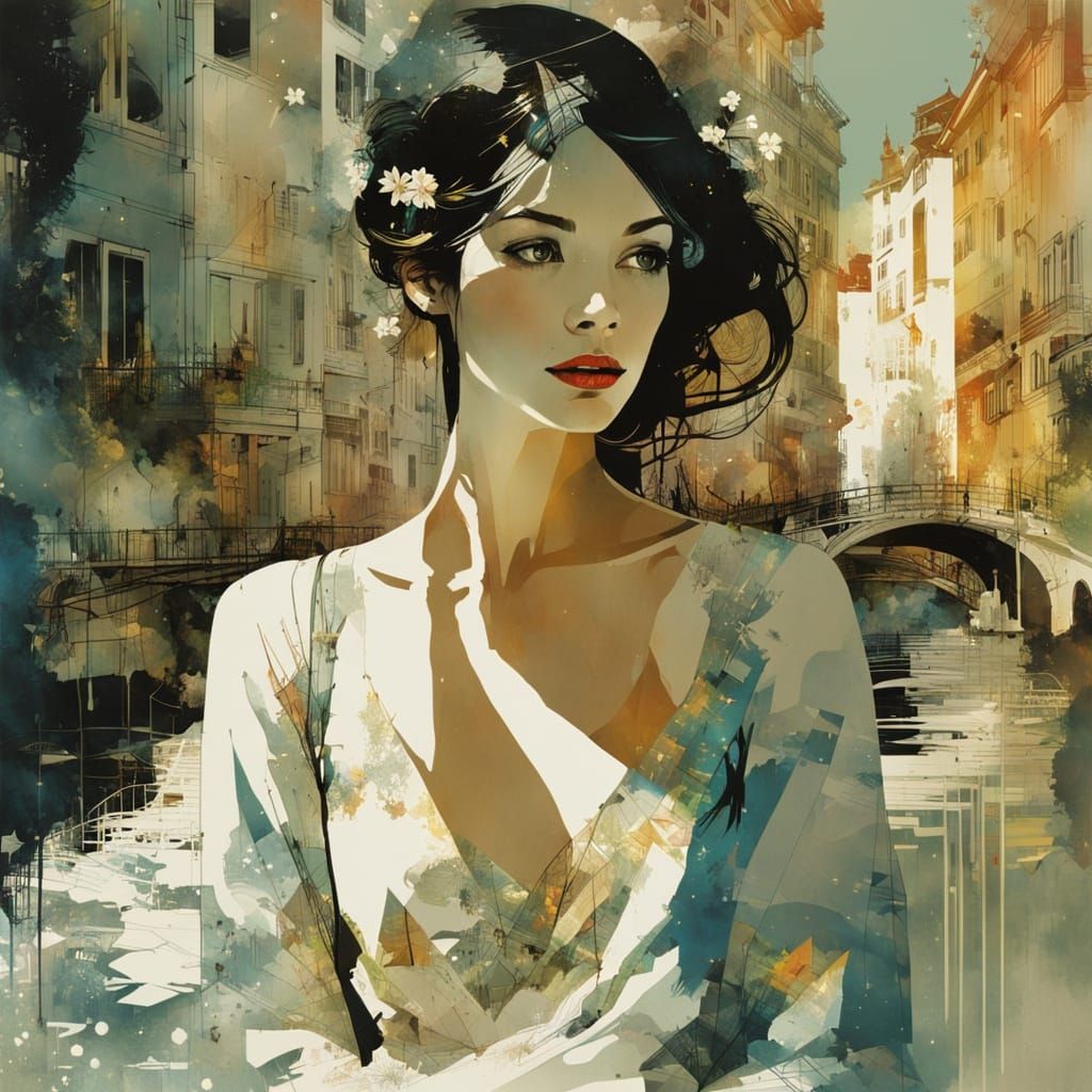 Galaxy Meets World in Double Exposure: Maximalist Art