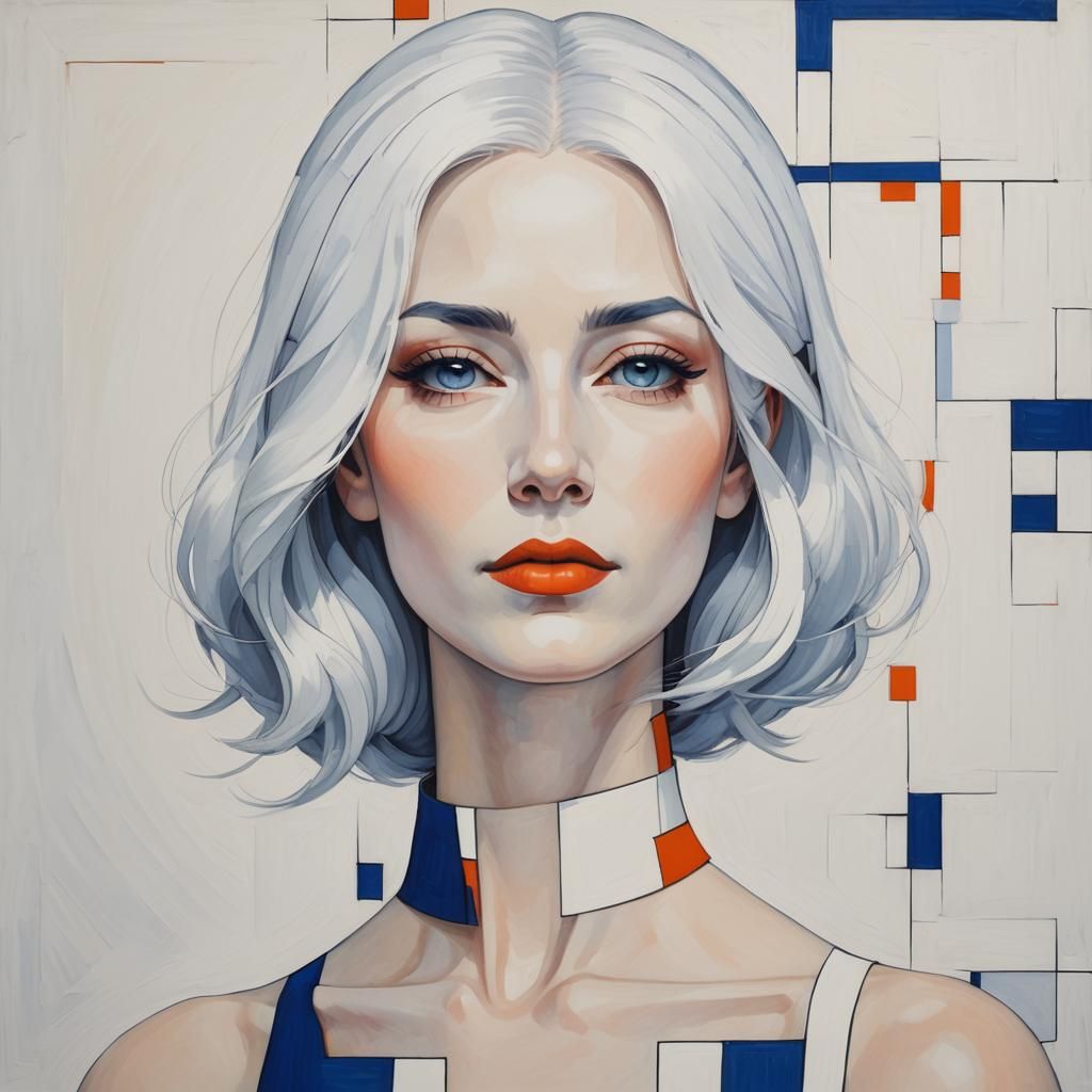 Minimalist Woman Portrait in Mondrian Style