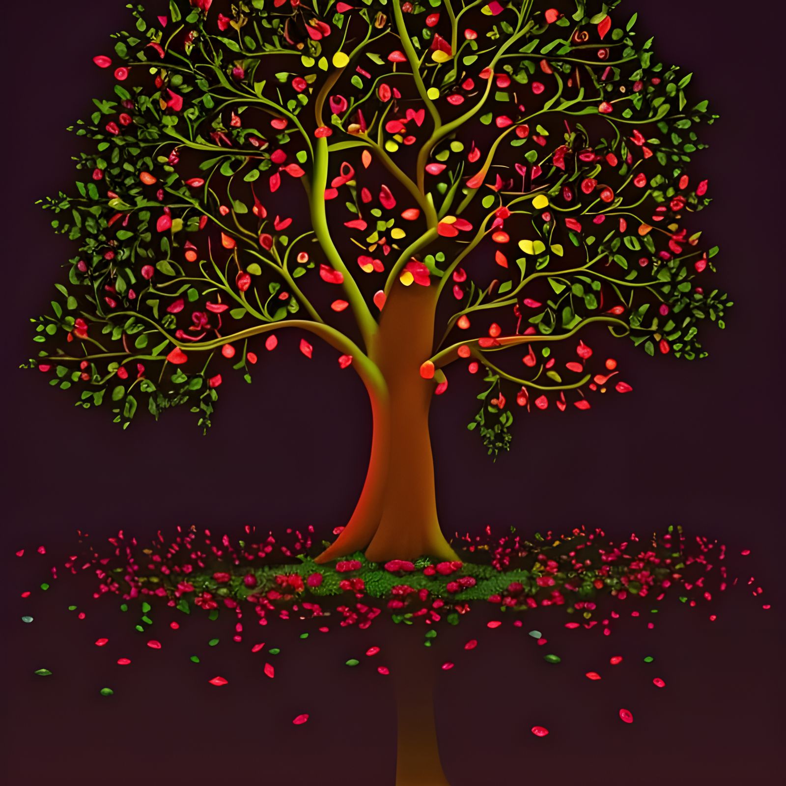 Magical Glowing Tree of Life with Colorful Leaves