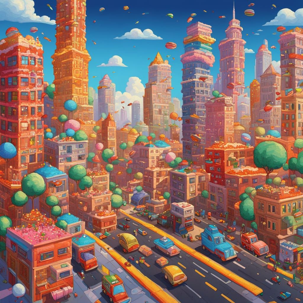 Edible City Skyline: Candy Cane Skyscrapers and Sprinkle Roa...