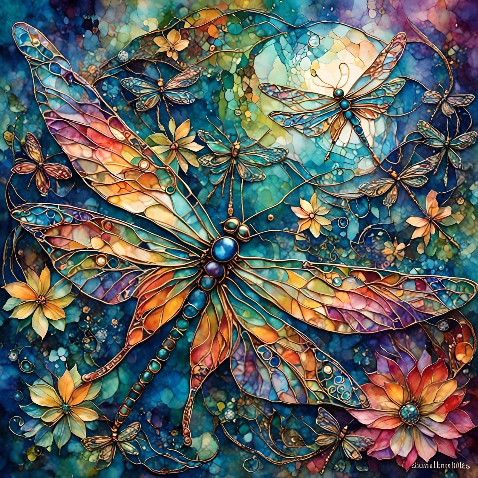 Dragonfly and Lily Pad Tapestry Collage