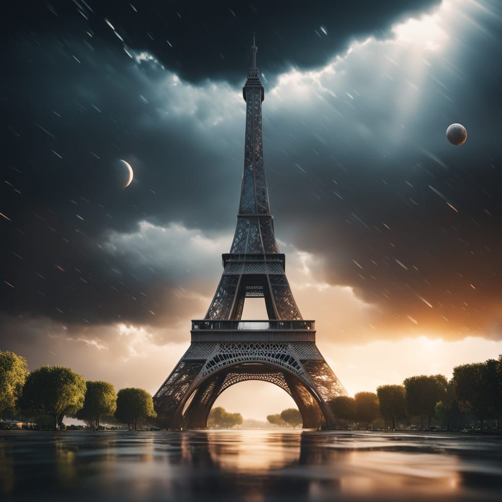 Jupiter's Eiffel Tower in Cinematic Film Still