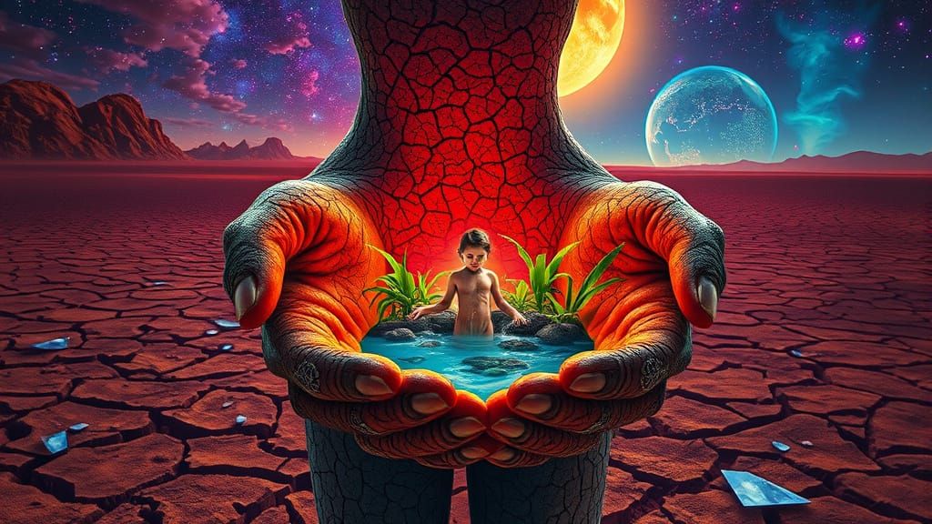 Surreal Figure With Inner Oasis, Bio Art Style