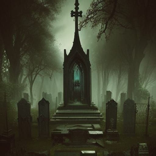 Ethereal gothic cemetery with Crypts and tombstones& hauntin...