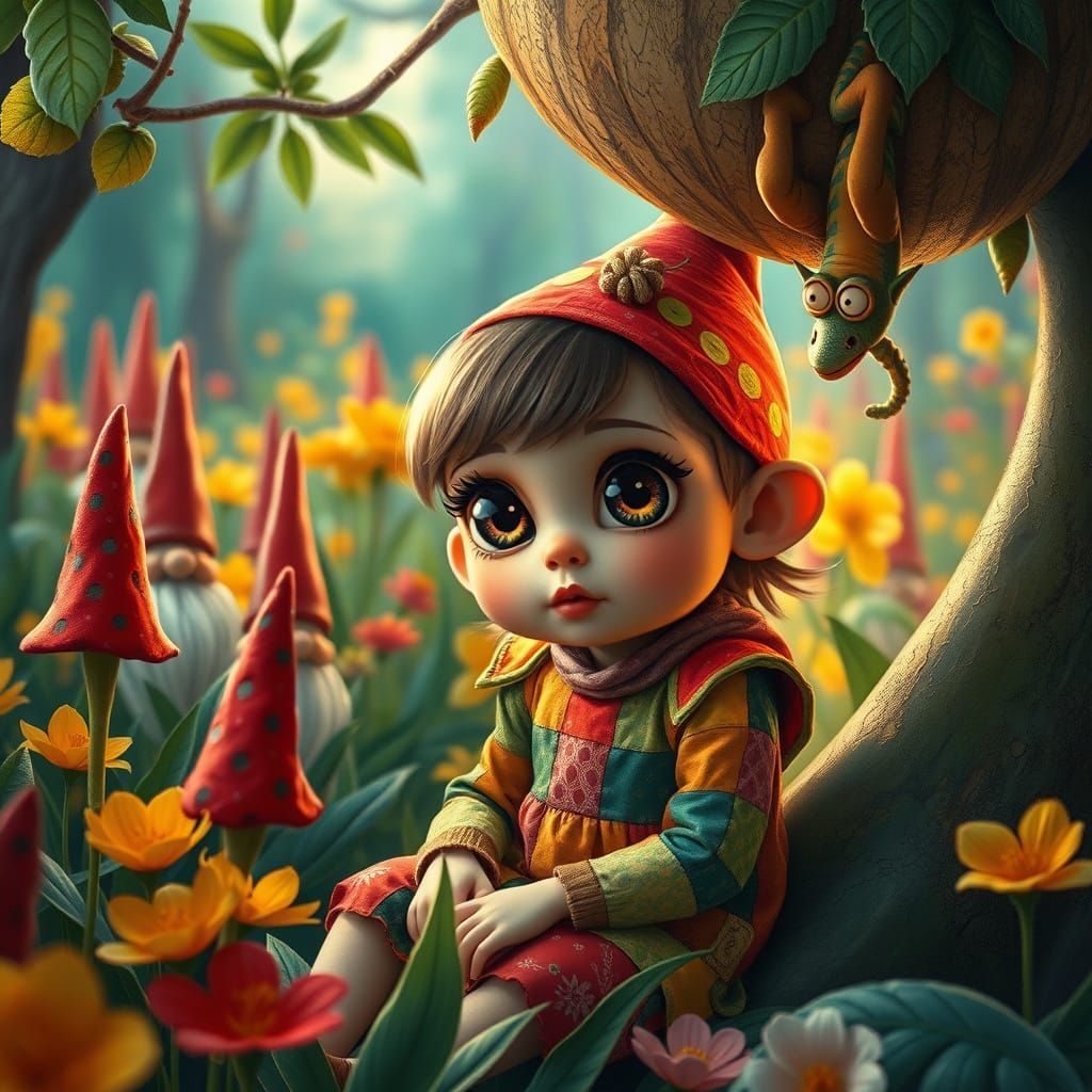 Naive Child's Wonderland with Giant Eyes and Colorful Patchw...