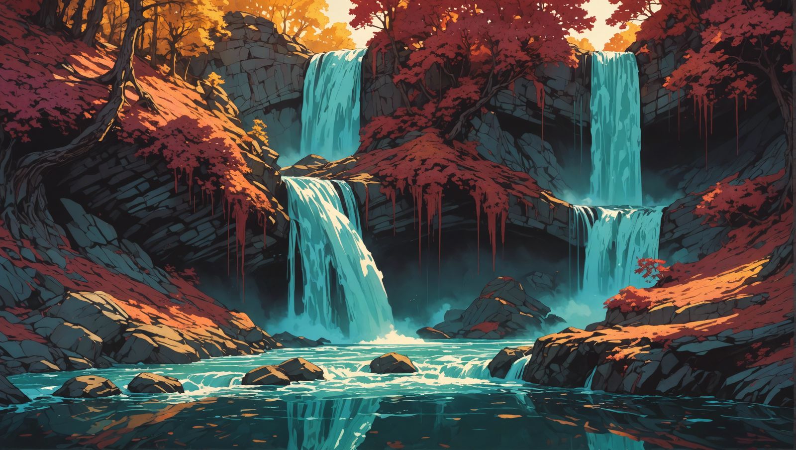 Magical Waterfalls Flowing Like Liquid Ruby Gold