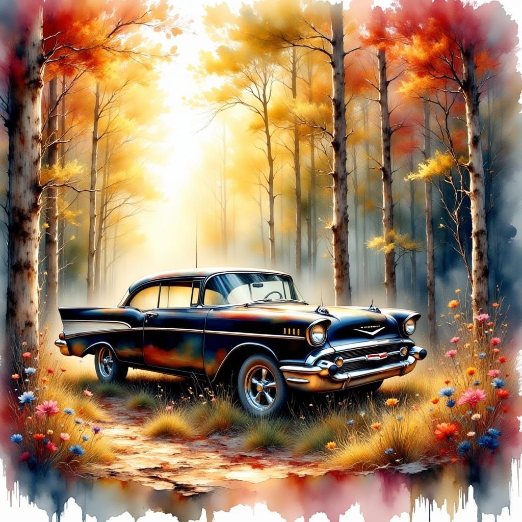 Abandoned 1957 Chevy Belair Watercolor Painting