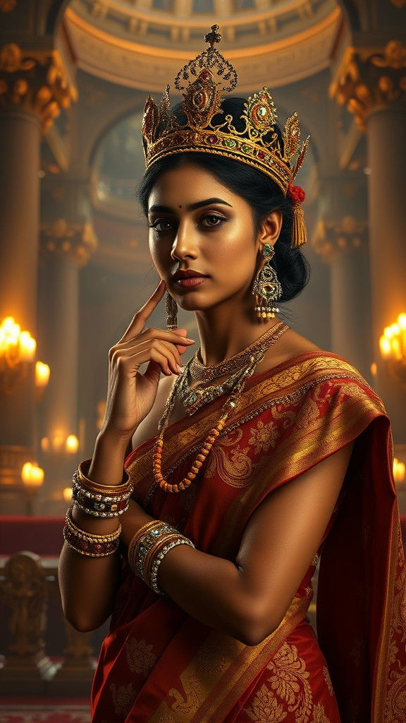 Queen Surangini in Palace Hall Contemplation