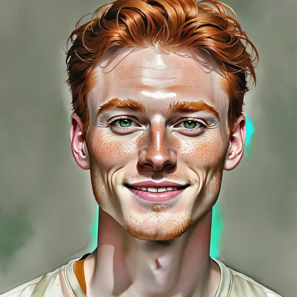 Handsome Young Man Portrait in Ethereal Watercolour Style