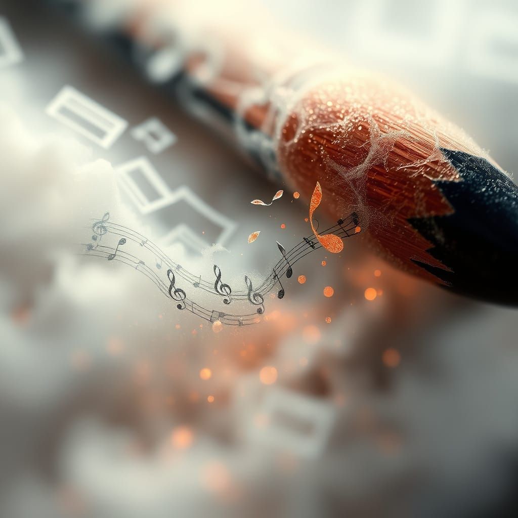 Pencil Transforms into Musical Notes in Dreamy Landscape