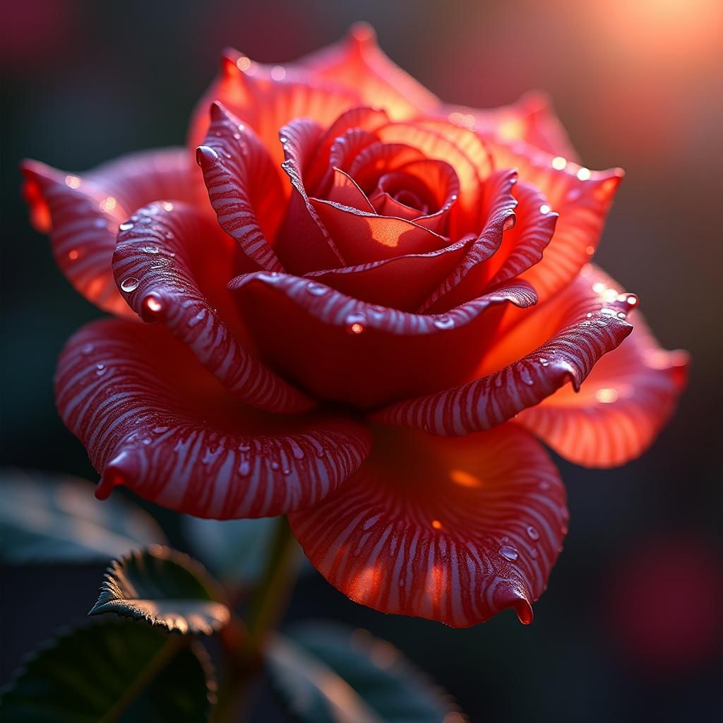 Hyperrealistic Glass Rose with Raindrops