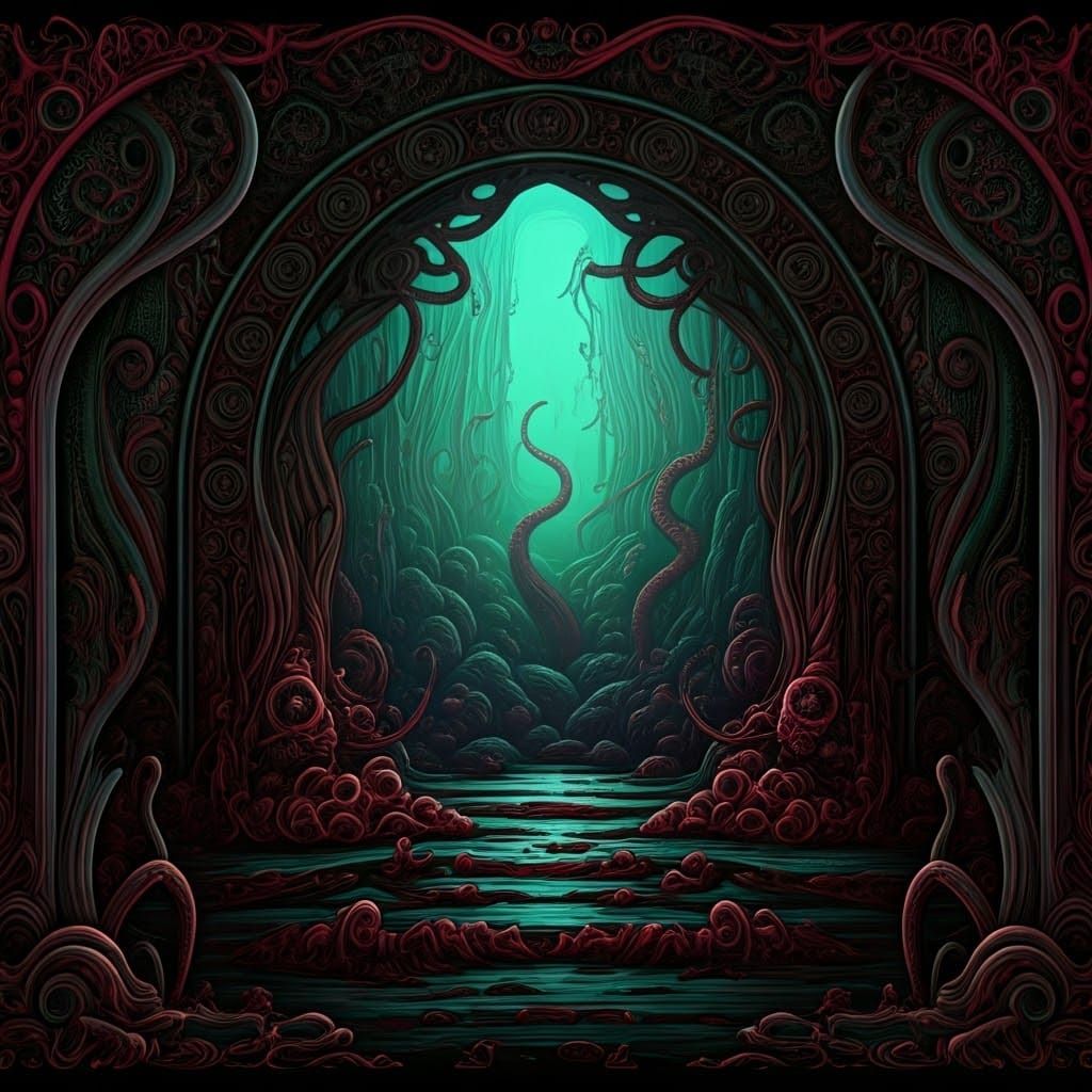 Eldritch Dreamscape: Art Nouveau Horror in Neon