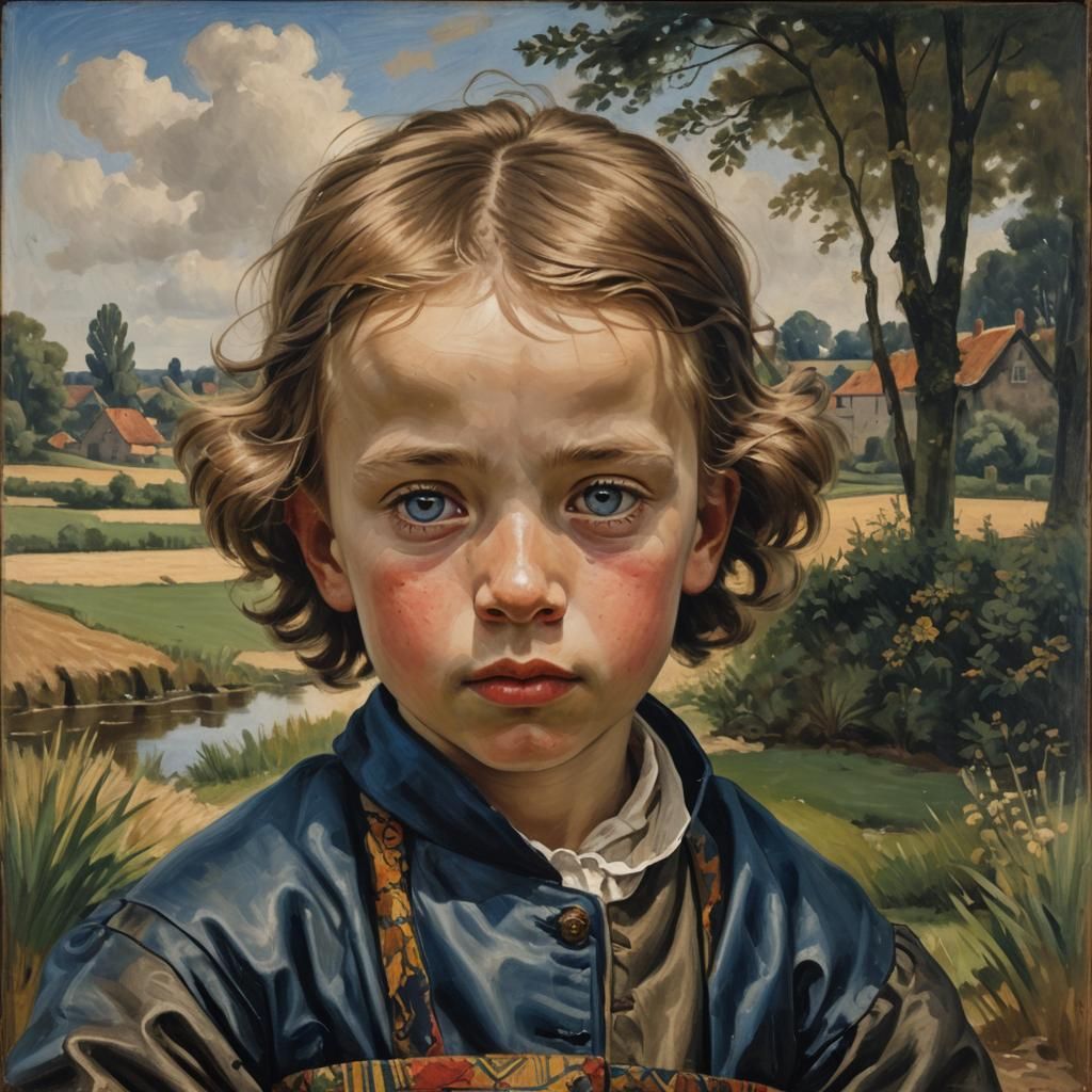 Dutch Realism Portrait of Boy in Traditional Clothing