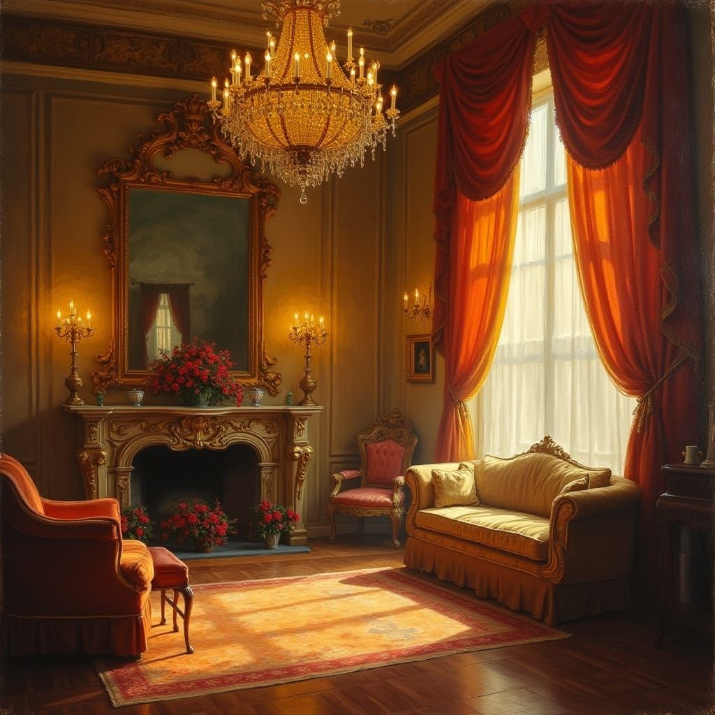 Lavish Palace Ball in Impressionistic Oil Painting Style