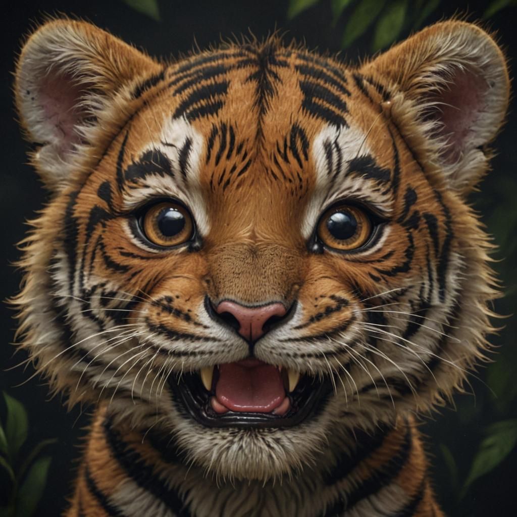 Cute Chibi Tiger Cub Portrait in Jungle