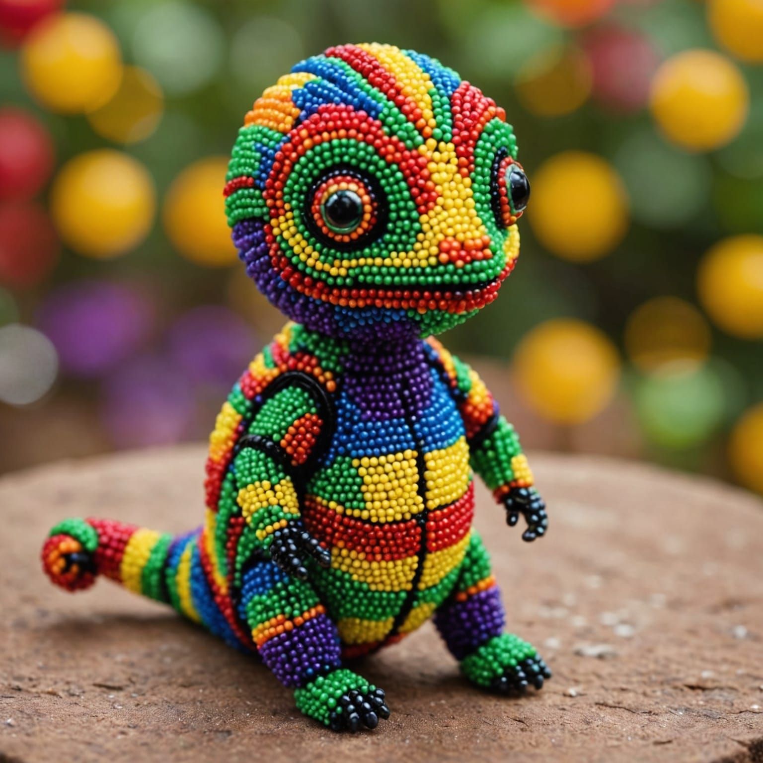 Colorful Beaded Chameleon Doll in 3D