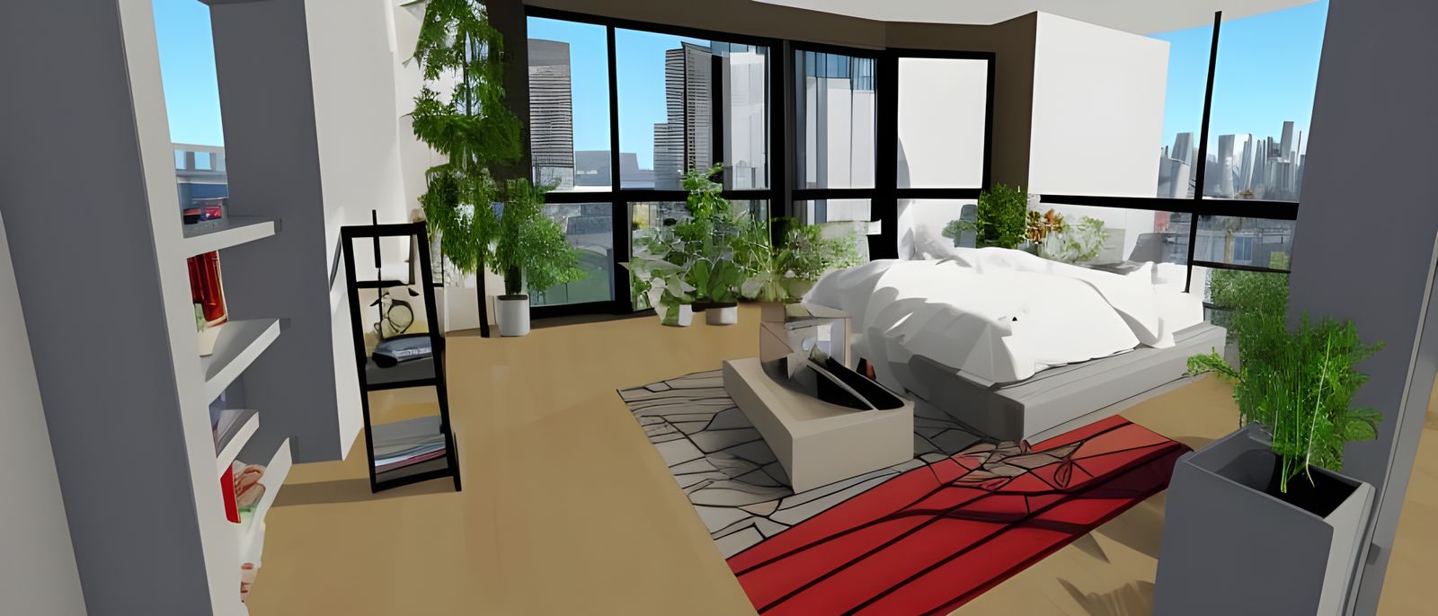 Modern Apartment Interior in Technical Drawing Style