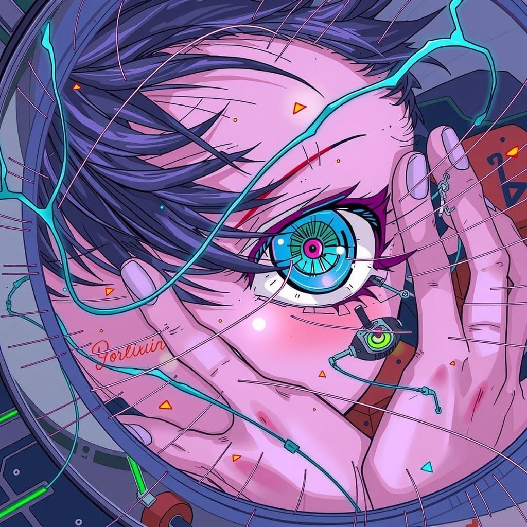 Cyberpunk Siren in Futuristic Hacking Mode