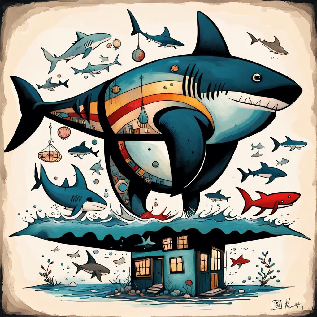 Elephant Jumps House: Whimsical Art Brut Illustration