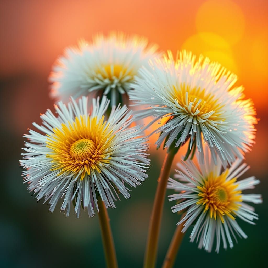 Vibrant Dandelions in Hyperrealistic Sunset Glow