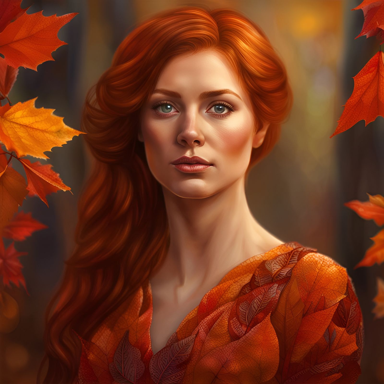 Woman with Auburn Hair in Autumnal Portrait
