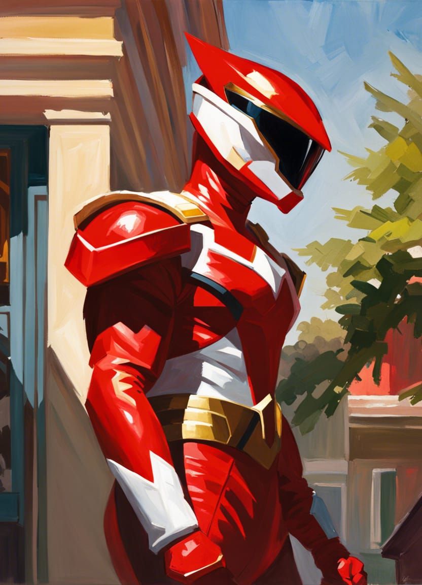 Red Ranger Overwatch Character Portrait in Street Art Style