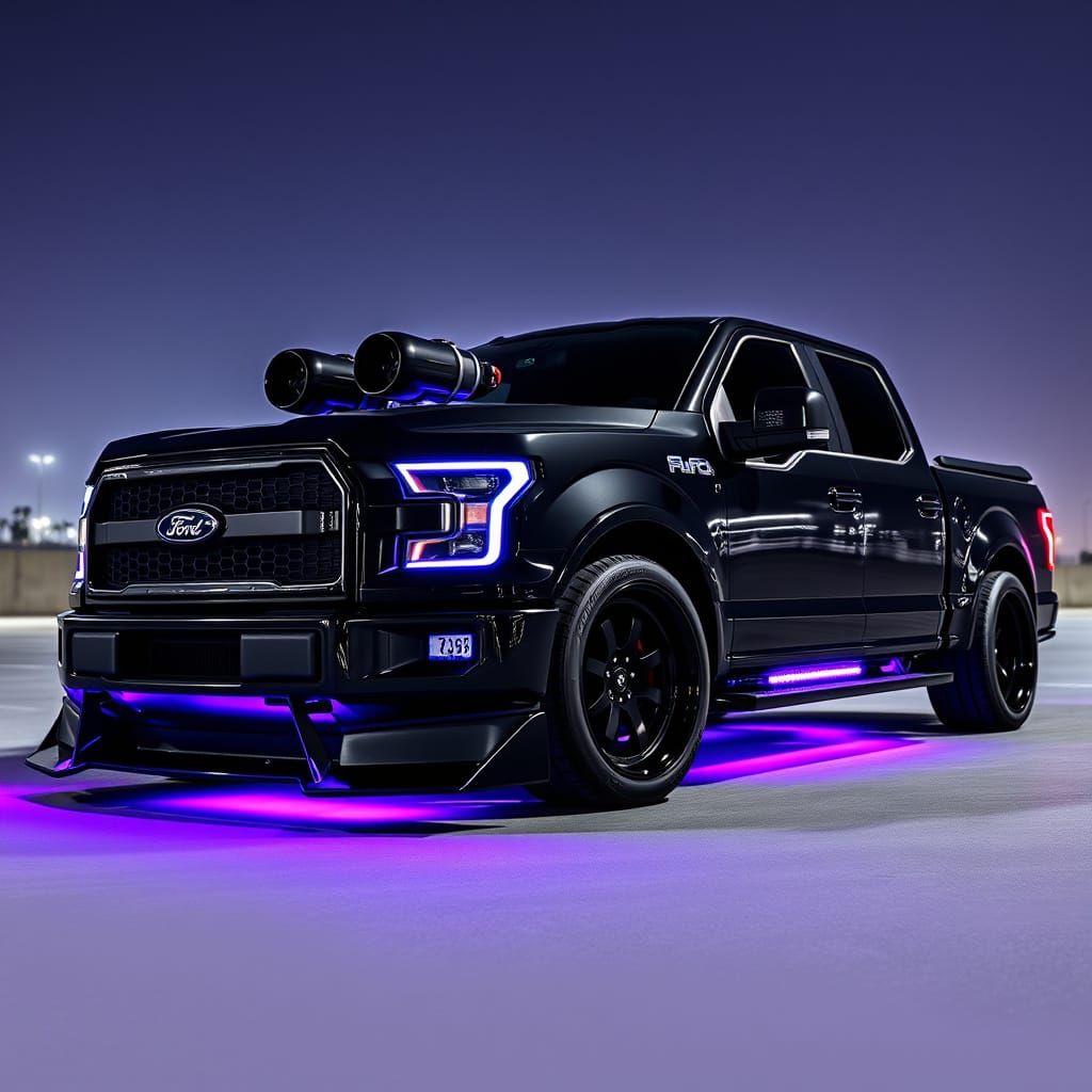 Futuristic Ford F150 with Widebody Kit and Purple Underglow