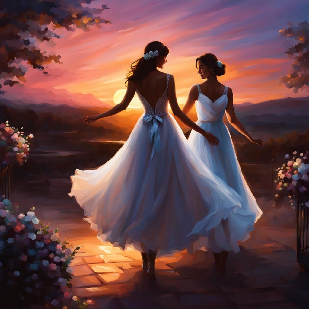 Women Dancing at Wedding in Twilight