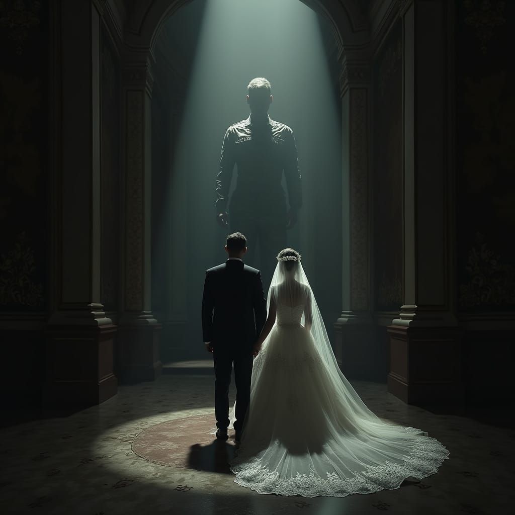 Haunting Wedding Scene in Moody, Cinematic Style