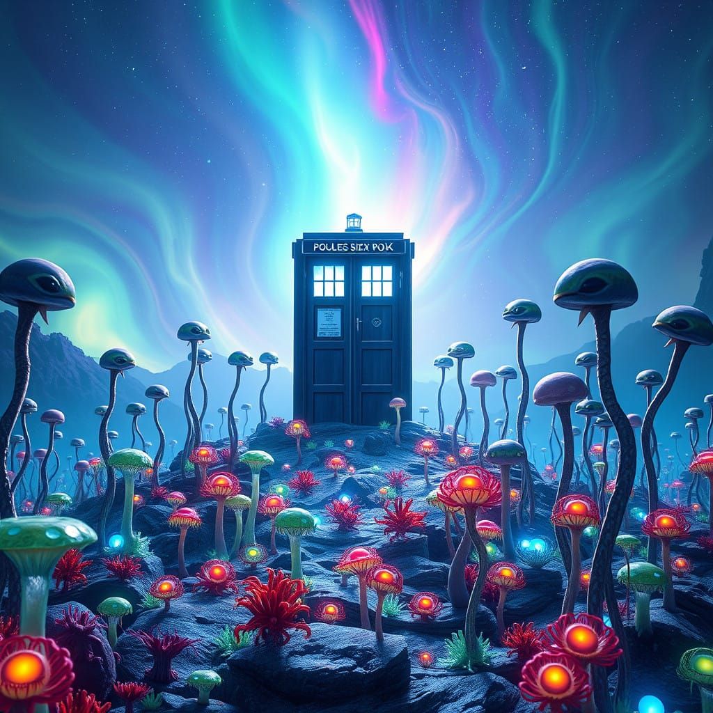 Tardis on Alien World with Bizarre Creatures